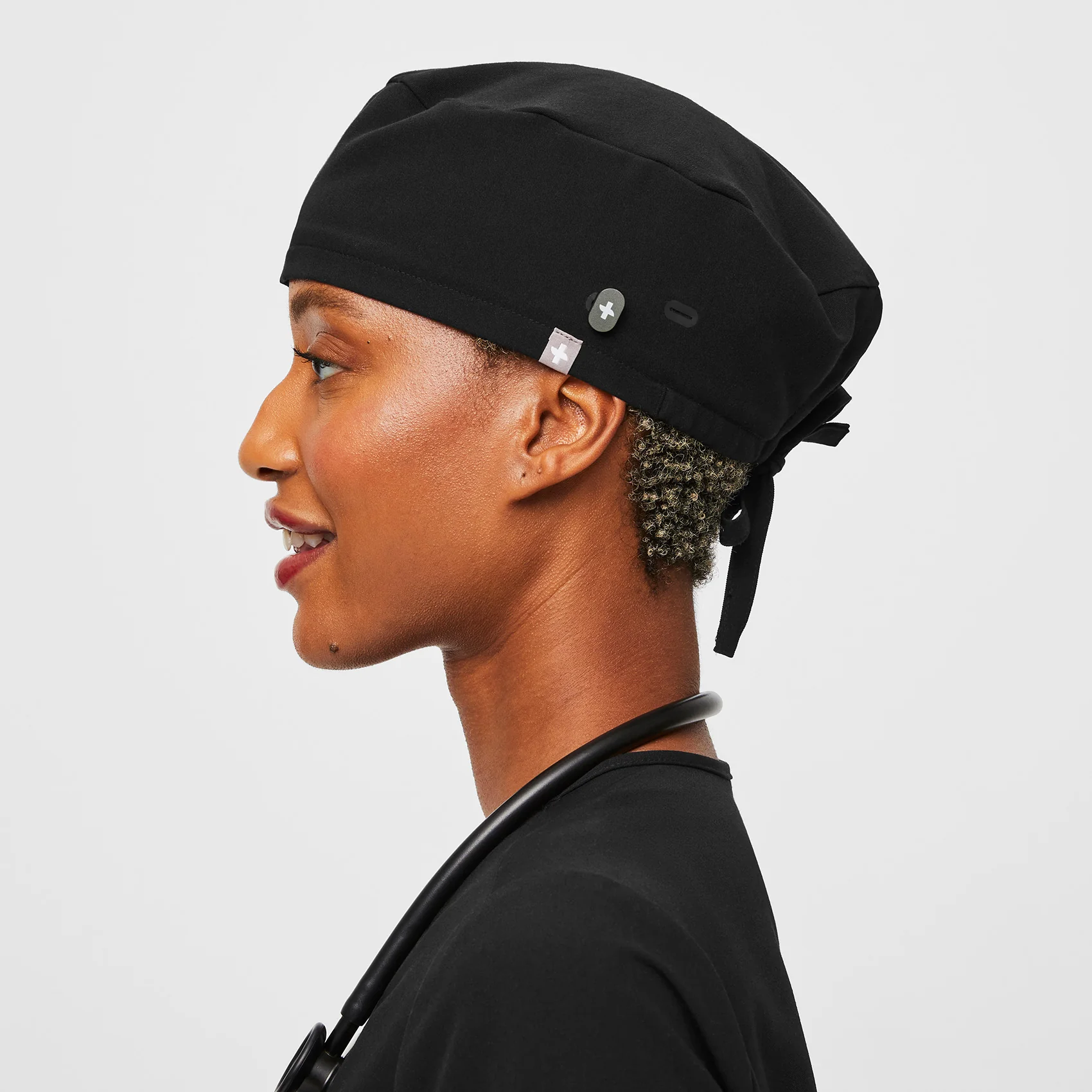 Black FIGS Scrub Cap With Buttonholes - Image 3
