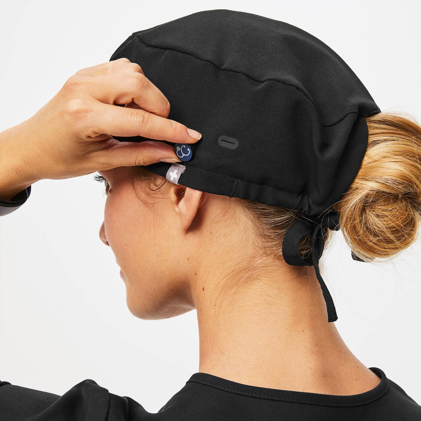 Black FIGS Scrub Cap With Buttonholes - Image 6