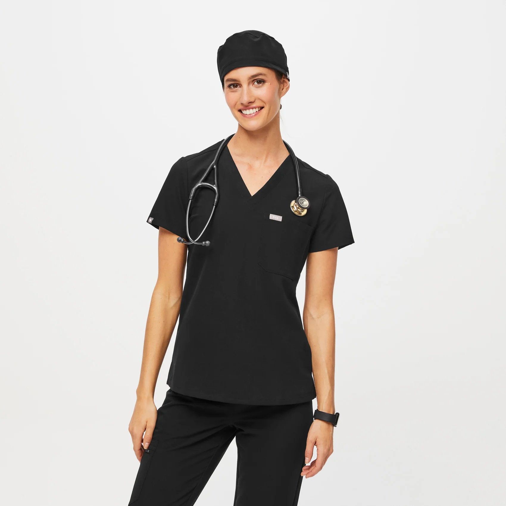 Black FIGS Scrub Cap With Buttonholes - Image 8