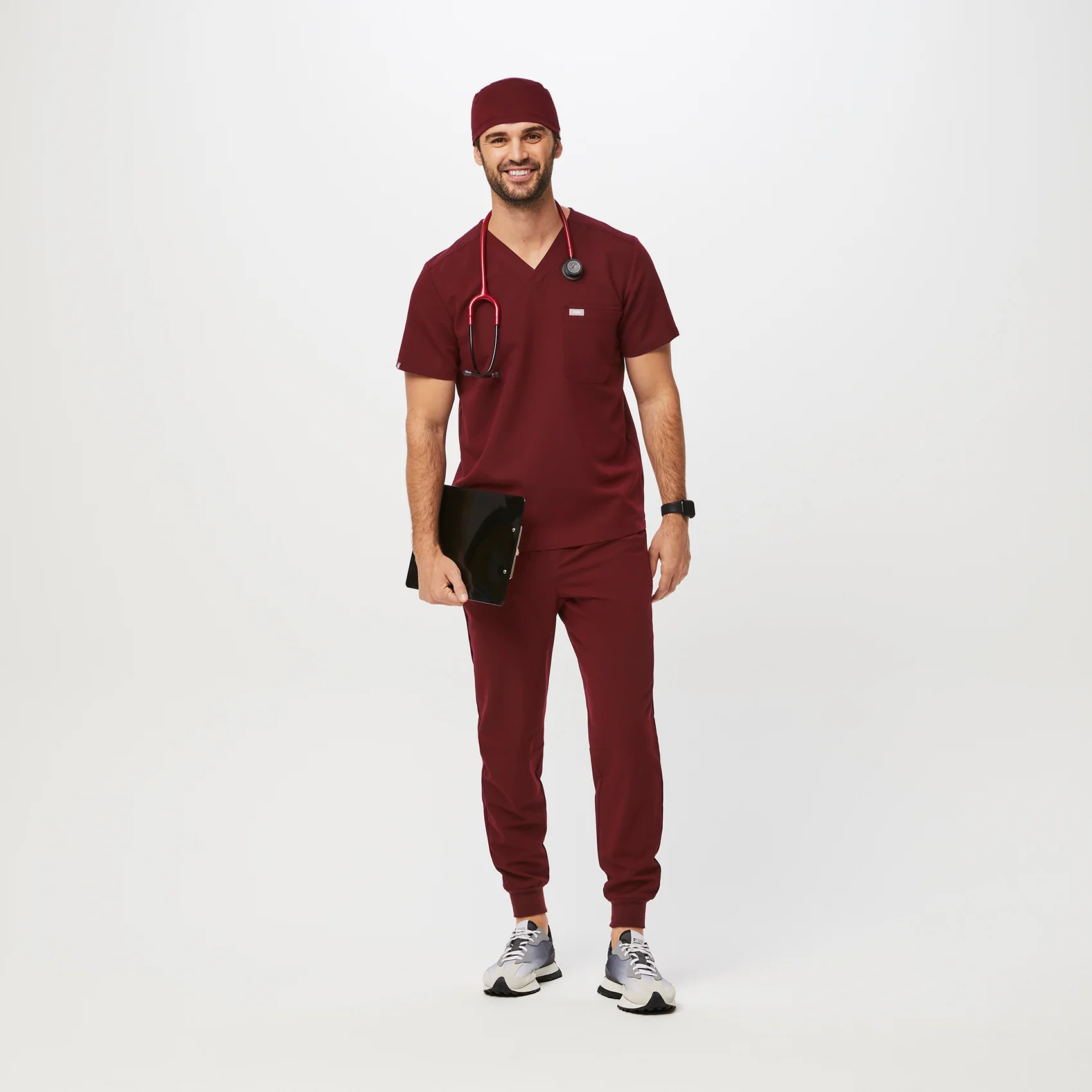 Burgundy FIGS Scrub Cap With Buttonholes - Image 4