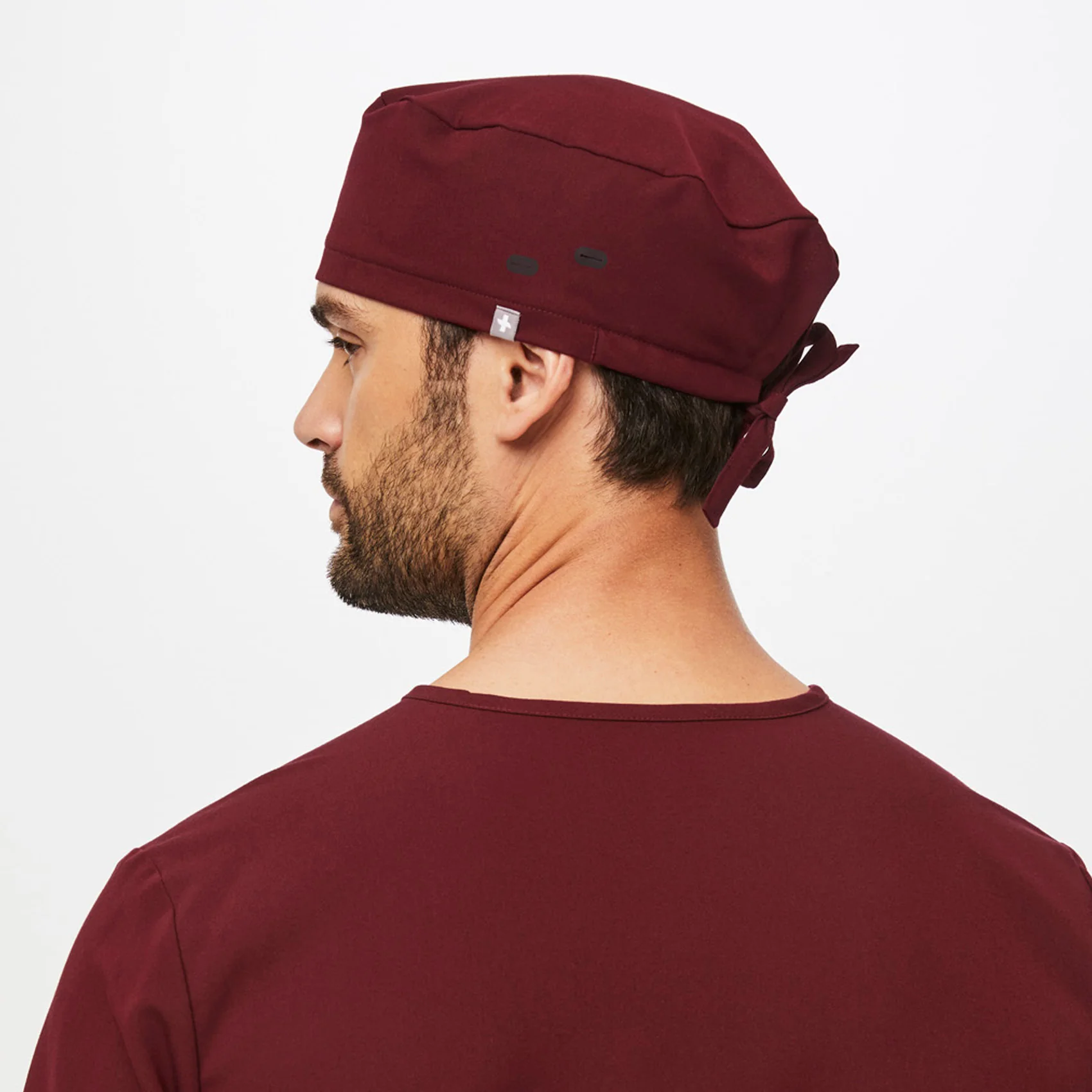 Burgundy FIGS Scrub Cap With Buttonholes - Image 5