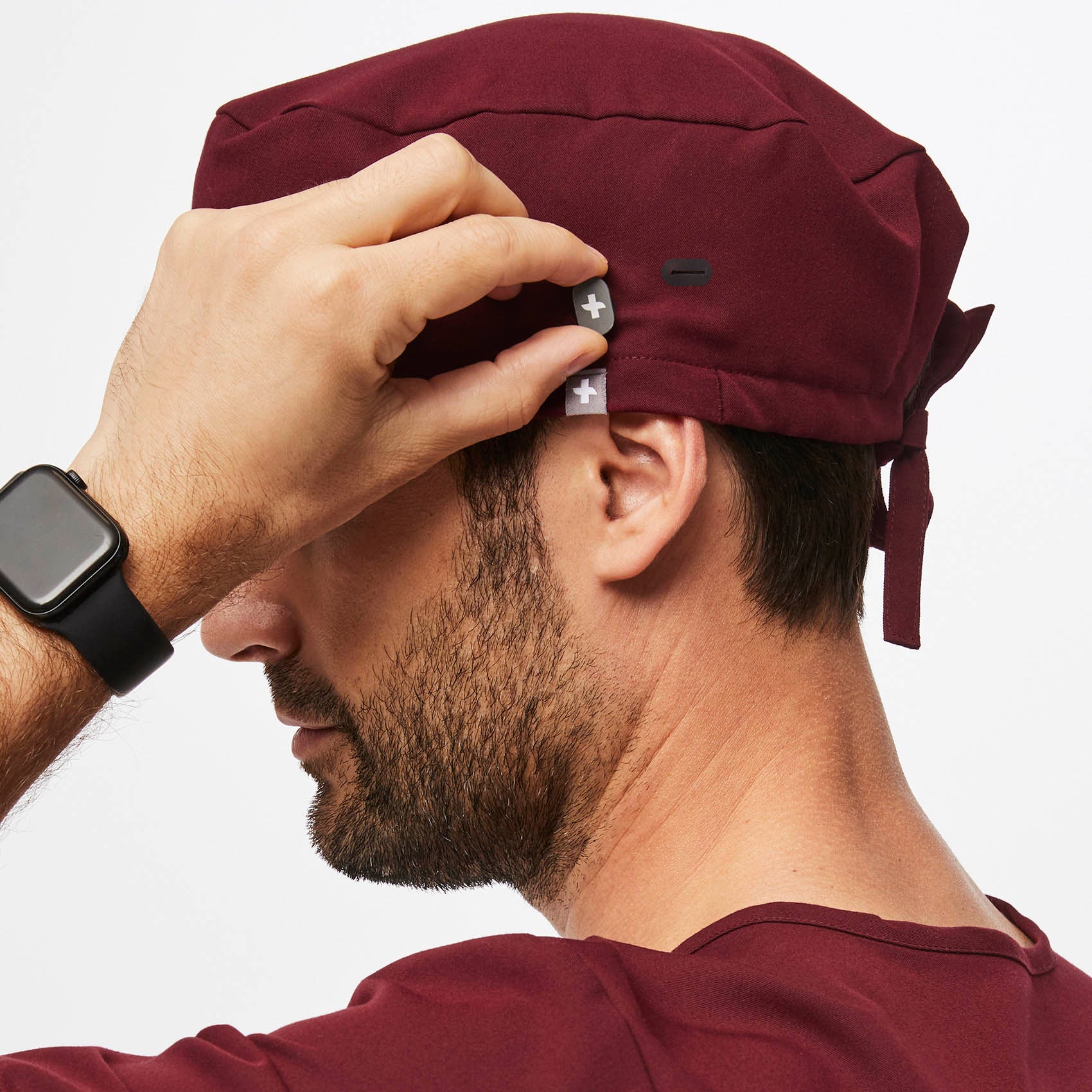 Burgundy FIGS Scrub Cap With Buttonholes - Image 6