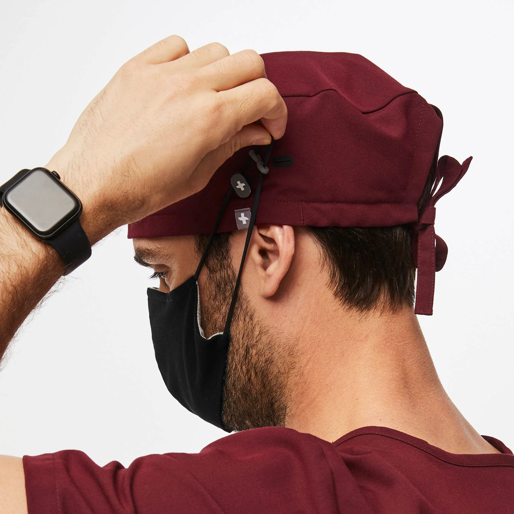 Burgundy FIGS Scrub Cap With Buttonholes - Image 7
